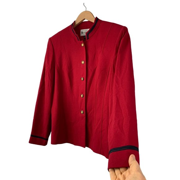 Kasper for Dillards Red Blazer Size 12 Lined 5 Button Stand Collar Holiday 6618 - Picture 3 of 14